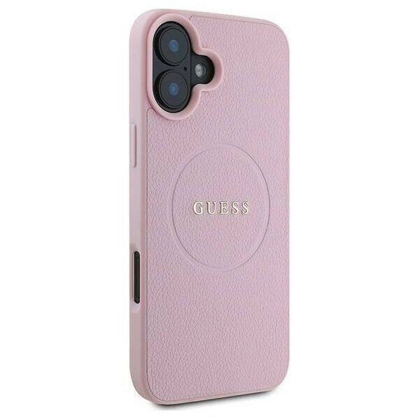 Original Case IPHONE 16 PLUS Guess Hardcase Grained Gold Ring MagSafe (GUHMP16MPGHSMMP) pink 3666339303969
