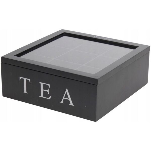 Home Styling Collection Drewniana herbaciarka TEA, 9 przegródek, kolor czarny