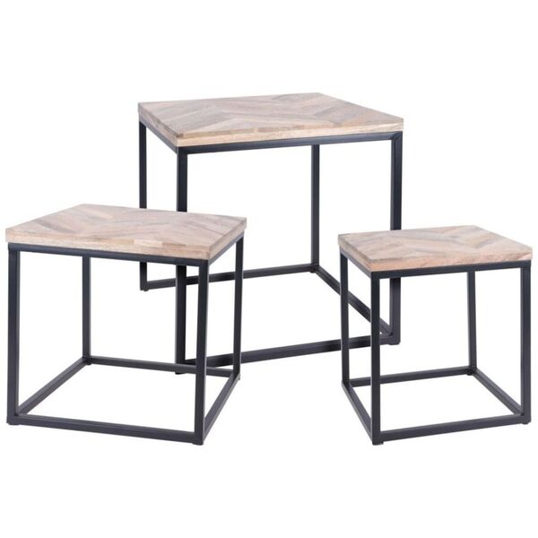 Home Styling Collection Komplet 3 drewnianych stolików kawowych, metalowy stelaż