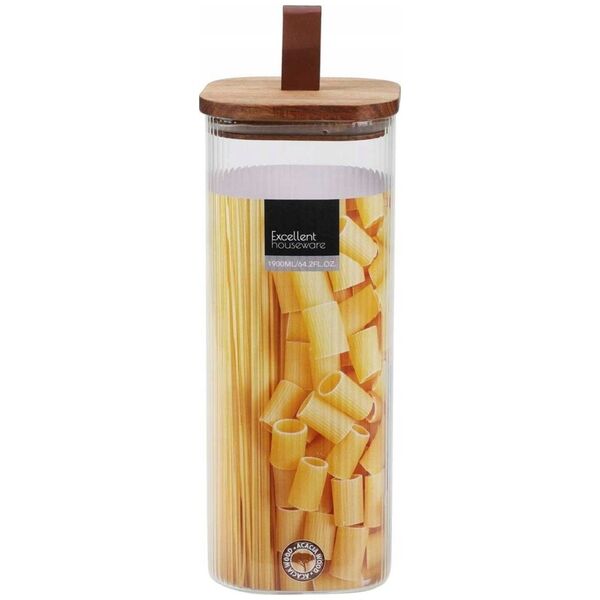 Excellent Houseware Szklany słoik z drewnianą pokrywką, hermetyczne zamknięcie