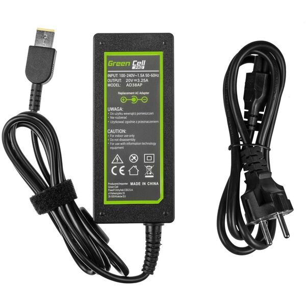 Zasilacz do laptopa Green Cell 65 W, Slim Tip, 3.2 A, 20 V (AD38AP)