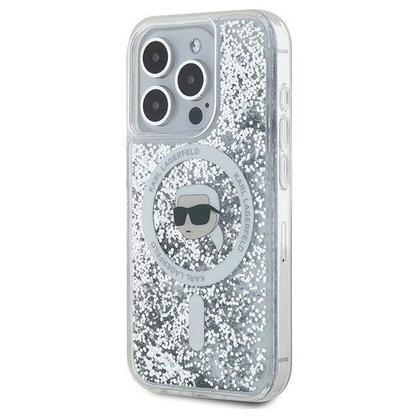 Original Case IPHONE 15 PRO Karl Lagerfeld Hardcase Liquid Glitter Choupette Head MagSafe (KLHMP15LLGKISGH) transparent 3666339285609