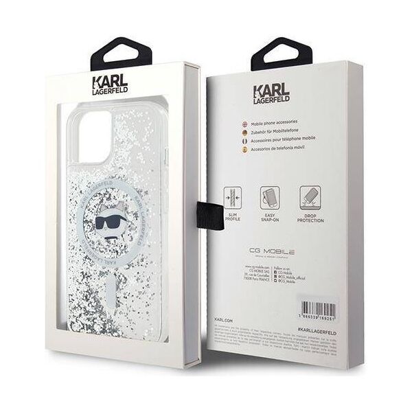 Original Case IPHONE 13 / 14 / 15 Karl Lagerfeld Hardcase Liquid Glitter Choupette Head MagSafe (KLHMP15SLGCHSGH) transparent 3666339285722