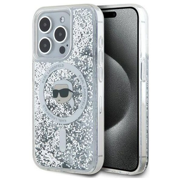 Original Case IPHONE 15 PRO MAX Karl Lagerfeld Hardcase Liquid Glitter Head MagSafe (KLHMP15XLGKISGH) transparent 3666339285616