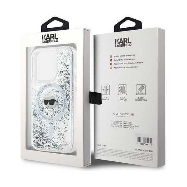 Original Case IPHONE 15 PRO MAX Karl Lagerfeld Hardcase Liquid Glitter Head MagSafe (KLHMP15XLGKISGH) transparent 3666339285616