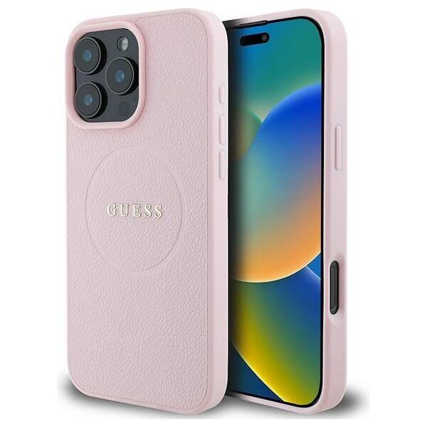 Original Case IPHONE 15 PRO MAX Guess PU Grained Gold Ring MagSafe (GUHMP15XPGHSMMP) pink 3666339303945