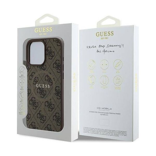 Original Case IPHONE 16 PRO Guess Hardcase 4G Ring Classic Logo MagSafe (GUHMP16LG4GFRW) brown 3666339327262