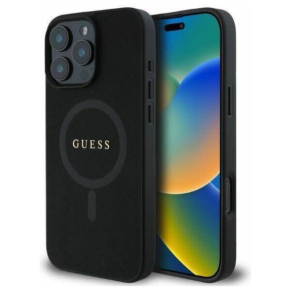 Original Case IPHONE 16 PRO Guess Hardcase Saffiano Classic Logo MagSafe (GUHMP16LPSAHMCK) black 3666339342425