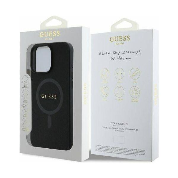 Original Case IPHONE 16 PRO Guess Hardcase Saffiano Classic Logo MagSafe (GUHMP16LPSAHMCK) black 3666339342425