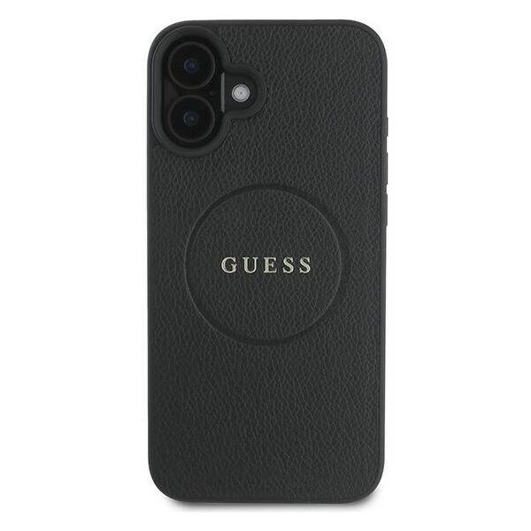 Original Case IPHONE 16 PLUS Guess Hardcase Grained Gold Ring MagSafe (GUHMP16MPGHSMMK) black 3666339303518