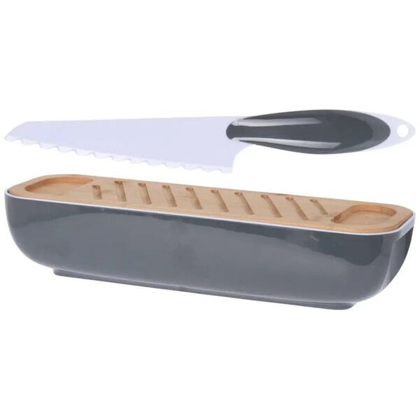 Chlebak Excellent Houseware Chlebak z drewnianą pokrywką, w zestawie z nożem, ciemnoszary