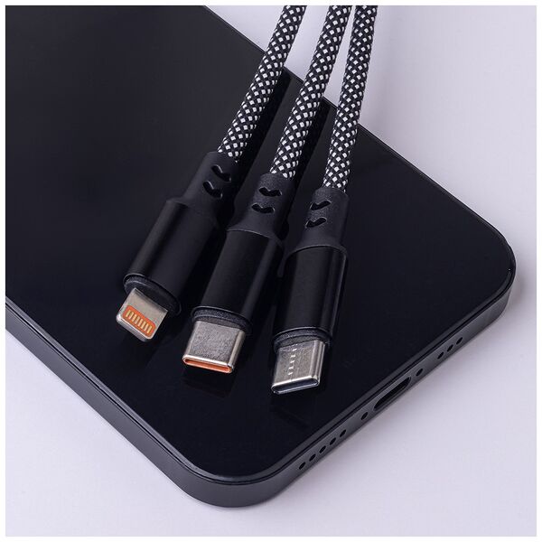 Maxlife ALLin1 cable USB + USB-C - Lightning + 2x USB-C 1,0 m 66W black 5907457787735