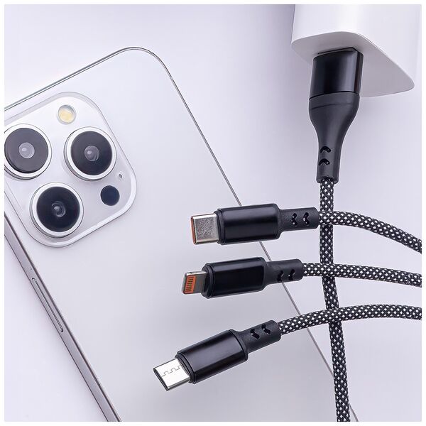 Maxlife ALLin1 cable USB + USB-C - Lightning + 2x USB-C 1,0 m 66W black 5907457787735