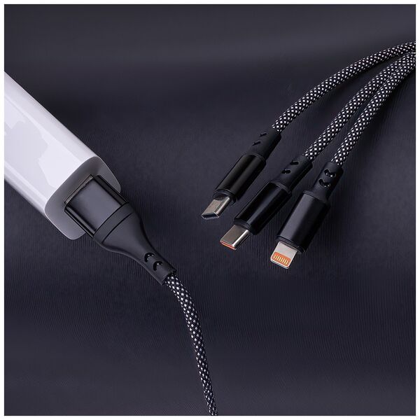 Maxlife ALLin1 cable USB + USB-C - Lightning + 2x USB-C 1,0 m 66W black 5907457787735