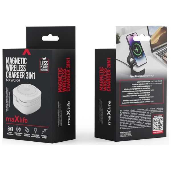 Maxlife MXWC-06 magnetic wireless charger 15W white 3in1 5907457780149