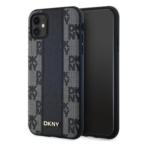 DKNY DKNY Leather Checkered Mono Pattern MagSafe - Etui iPhone 11 (czarny)