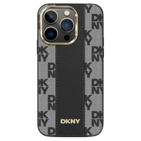 DKNY DKNY Leather Checkered Mono Pattern MagSafe - Etui iPhone 14 / 15 / 13 (czarny)
