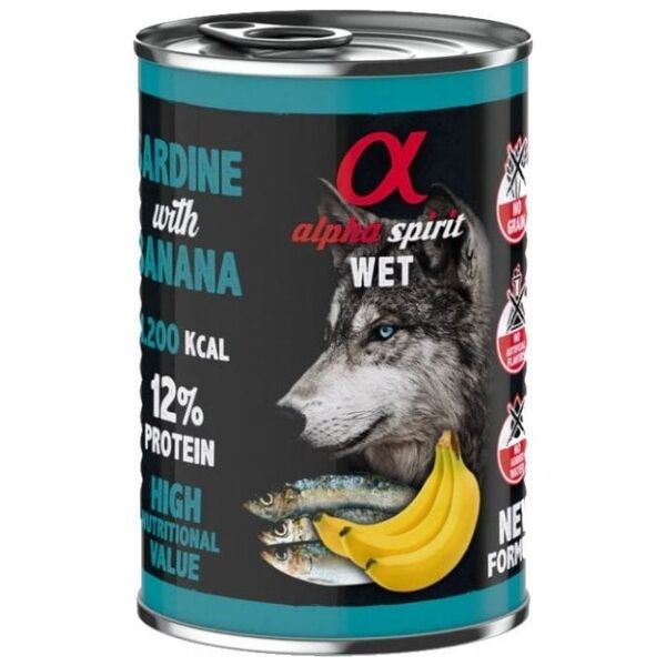 Alpha Spirit Alpha Spirit mokra karma dla psa sardynka z bananem 400g (6szt/opak)