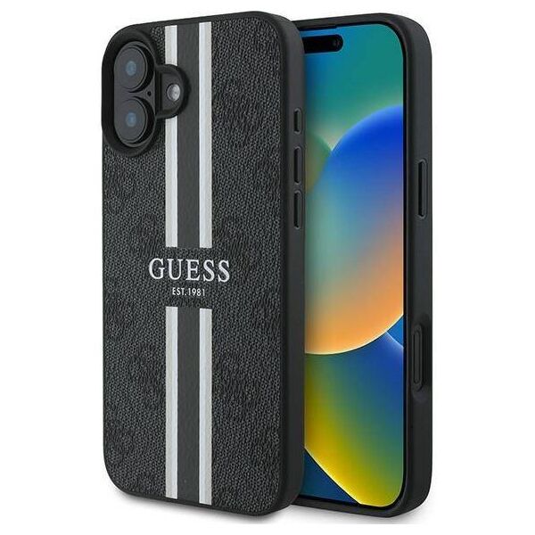 Original Case IPHONE 16 PLUS Guess Hardcase 4G Printed Stripes MagSafe (GUHMP16MP4RPSK) black 3666339342098