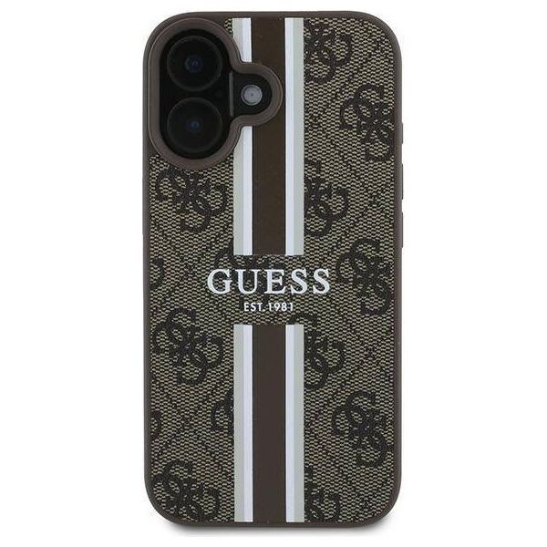 Original Case IPHONE 16 PLUS Guess Hardcase 4G Printed Stripes MagSafe (GUHMP16MP4RPSW) brown 3666339342135