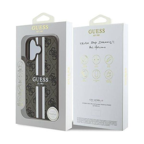 Original Case IPHONE 16 PLUS Guess Hardcase 4G Printed Stripes MagSafe (GUHMP16MP4RPSW) brown 3666339342135