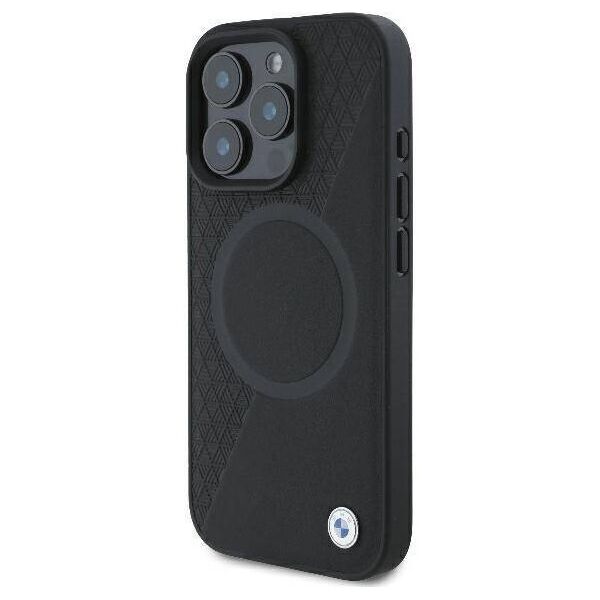 Original Case IPHONE 16 PRO BMW Hardcase Signature Leather Half Textured & Circle MagSafe (BMHMP16L23RTPK) black 3666339323424