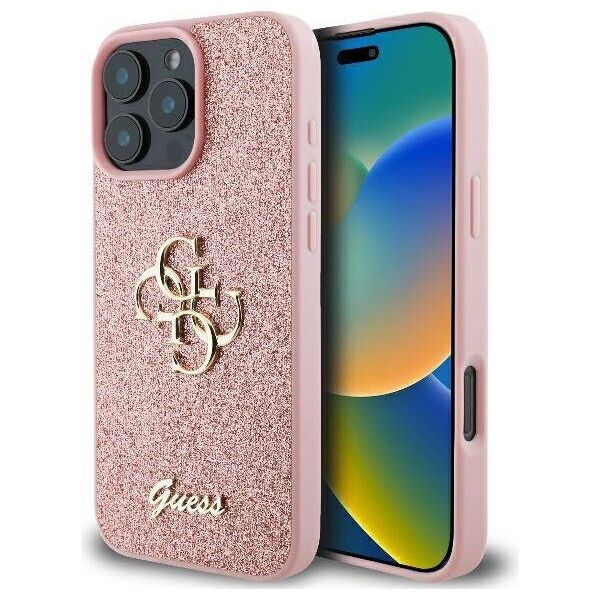 Original Case IPHONE 16 PRO Guess Hardcase Fixed Glitter Big 4G (GUHCP16LHG4SGP) pink 3666339328542