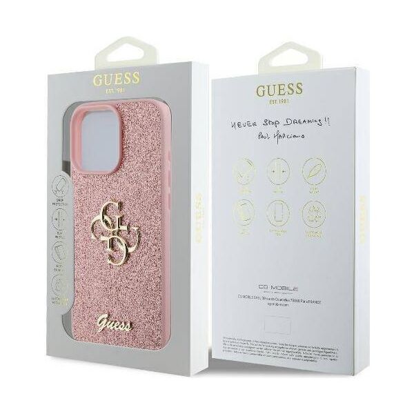 Original Case IPHONE 16 PRO Guess Hardcase Fixed Glitter Big 4G (GUHCP16LHG4SGP) pink 3666339328542