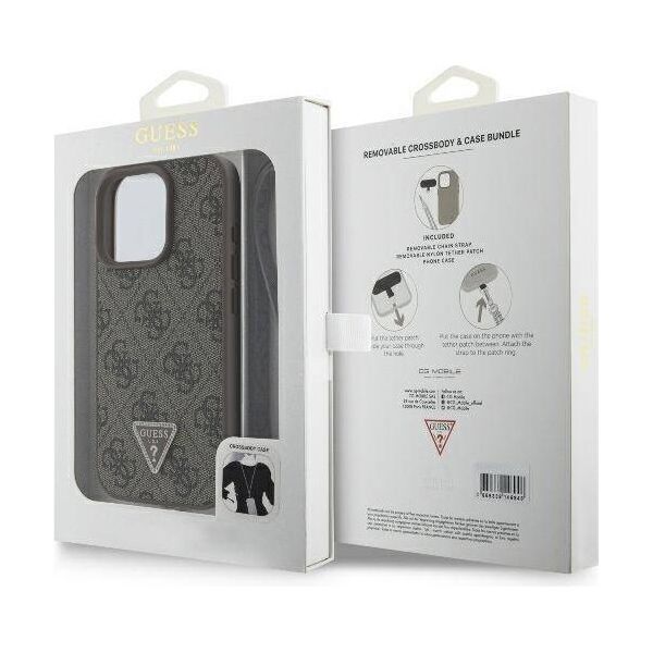 Original Case IPHONE 16 PRO Guess Hardcase Leather Metal Logo Strass Crossbody + Smycz (GUHCP16LP4TDSCPW) brown 3666339328665