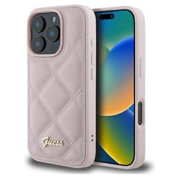 Original Case IPHONE 16 PRO Guess Hardcase Quilted Metal Logo (GUHCP16LPSQSQSP) pink 3666339345105