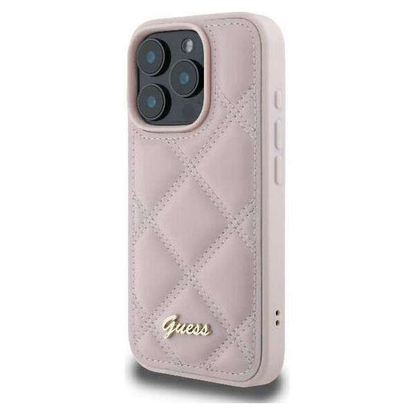 Original Case IPHONE 16 PRO Guess Hardcase Quilted Metal Logo (GUHCP16LPSQSQSP) pink 3666339345105
