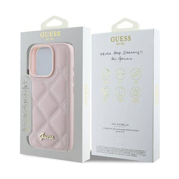 Original Case IPHONE 16 PRO Guess Hardcase Quilted Metal Logo (GUHCP16LPSQSQSP) pink 3666339345105