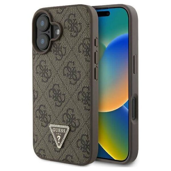 Original Case IPHONE 16 PLUS Guess Hardcase Leather 4G Triangle Strass MagSafe (GUHCP16MP4TDPW) brown 3666339327415