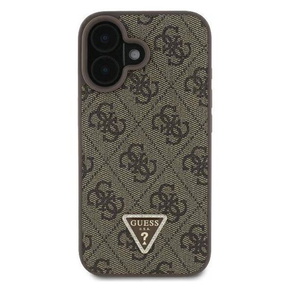 Original Case IPHONE 16 PLUS Guess Hardcase Leather 4G Triangle Strass MagSafe (GUHCP16MP4TDPW) brown 3666339327415