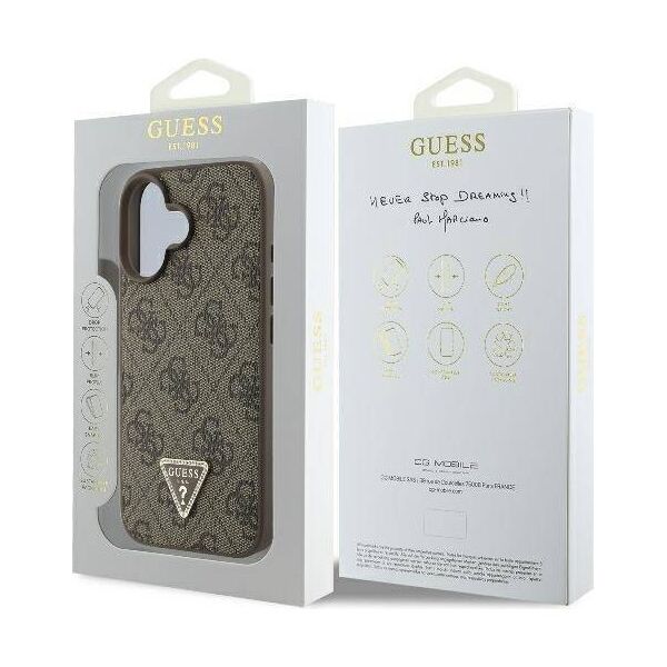 Original Case IPHONE 16 PLUS Guess Hardcase Leather 4G Triangle Strass MagSafe (GUHCP16MP4TDPW) brown 3666339327415
