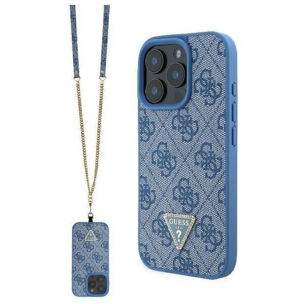 Original Case IPHONE 16 PRO MAX Guess Hardcase Leather Metal Logo Strass Crossbody + Smycz (GUHCP16XP4TDSCPB) blue 3666339328719