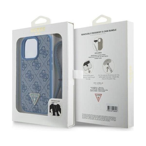 Original Case IPHONE 16 PRO MAX Guess Hardcase Leather Metal Logo Strass Crossbody + Smycz (GUHCP16XP4TDSCPB) blue 3666339328719