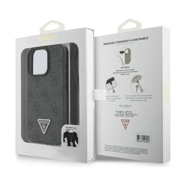 Original Case IPHONE 16 PRO MAX Guess Hardcase Leather Metal Logo Strass Crossbody + Smycz (GUHCP16XP4TDSCPK) black 3666339328634