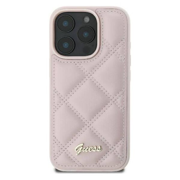 Original Case IPHONE 16 PRO MAX Guess Hardcase Quilted Metal Logo (GUHCP16XPSQSQSP) pink 3666339345112