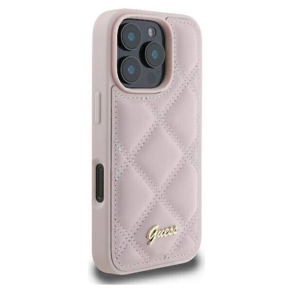 Original Case IPHONE 16 PRO MAX Guess Hardcase Quilted Metal Logo (GUHCP16XPSQSQSP) pink 3666339345112