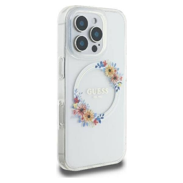 Original Case IPHONE 16 Guess Hardcase IML Flowers Wreath MagSafe (GUHMP16SHFWFCT) transparent 3666339311421