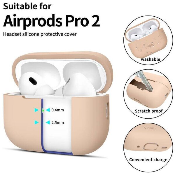Case APPLE AIRPODS PRO 1 / 2 Tech-Protect Silicone Caffe Latte creamy 5906302313648