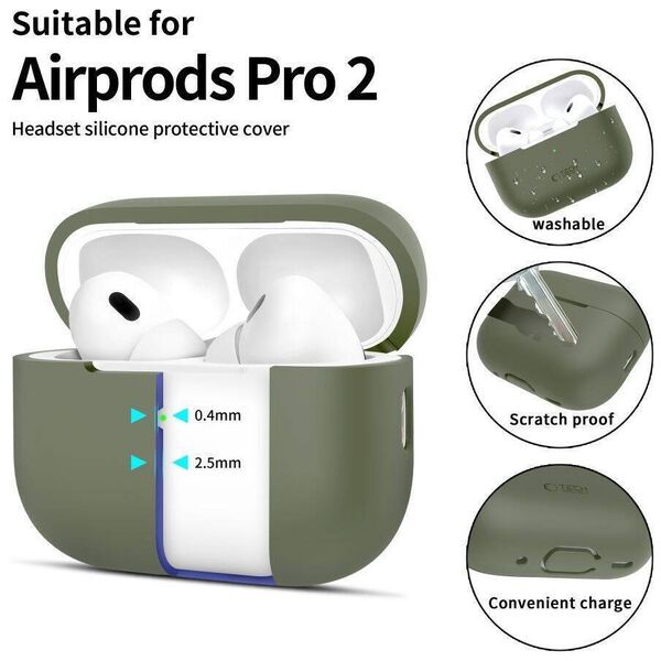 Case APPLE AIRPODS PRO 1 / 2 Tech-Protect Silicone Olive green 5906302313693