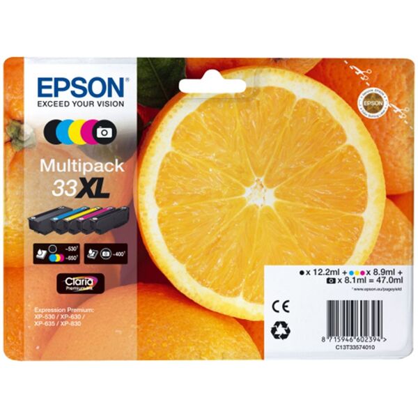 Tusz Epson Oryginalny zestaw tuszy 33 XL Multipack, CMYK (C13T33574011)