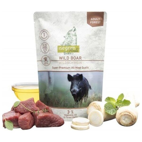 Isegrim Isegrim Adult Wild Boar Monoprotein - monoproteinowa mokra karma dla dorosłych psów, czysty dzik z pasternakiem i olejem lnianym, saszetka 410g