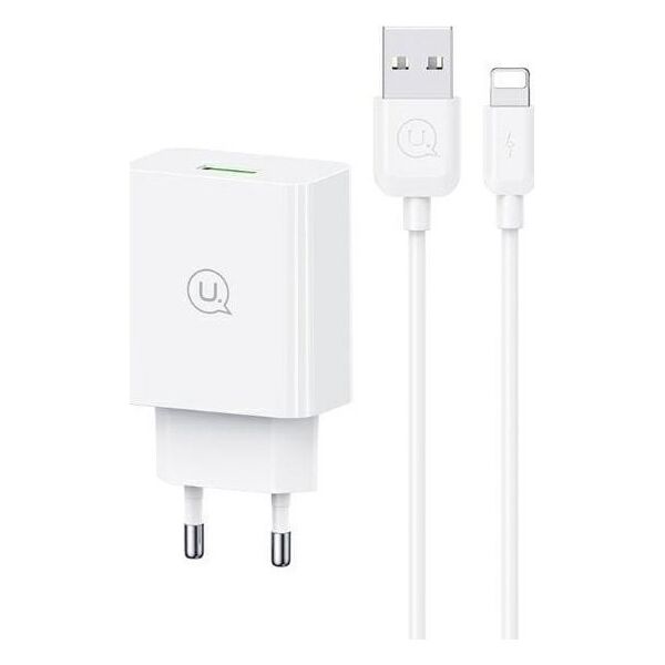 Ładowarka Usams USAMS Ład. siec. 18W + kabel Lightning/ USB-A Fast Charging biały/white series SC SCXLTZ03