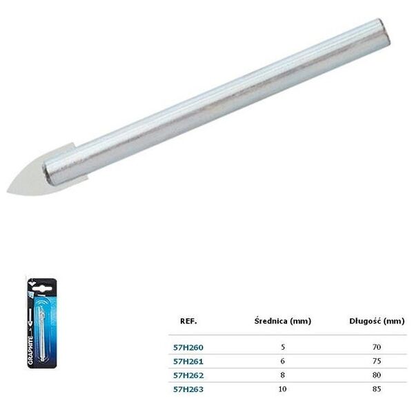 Wiertło Graphite do szkła i glazury płytka z węglika walcowe 6mm  (57H261)