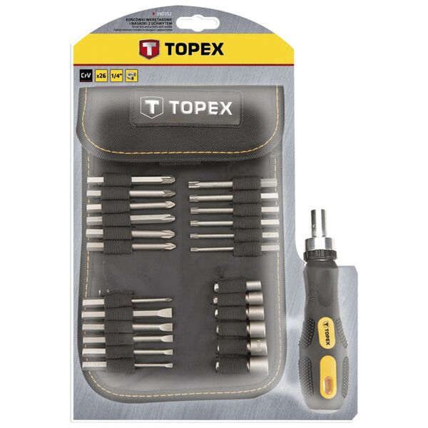 Topex Końcówki wkrętakowe i nasadki z uchwytem 26szt. 39D352