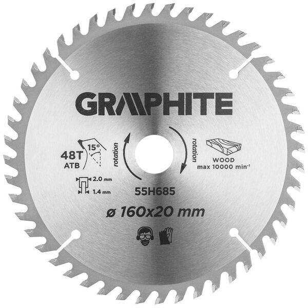 Graphite Tarcza do pilarko-zagłębiarki, widiowa, 160 x 1.4 x 2.0 x 20 mm, 48 zębów 55H685
