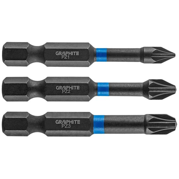 Graphite Końcówka wkrętakowa (Bity udarowe PZ1/2/3 x 50 mm, 3 szt.)